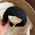 Bandeau en tissu à pois de style coréen, cerceau à cheveux noir élégant avec des pois blancs. - Serre-Tête Large Noir