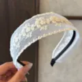 White lace floral embroidered headband elegant hair hoop fashion hair accessory for women - White Lace Mesh - Hairband