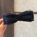 Gros plan détaillé d'une pince à cheveux élégante en résille noire avec de la dentelle. - Noir Maille de Dentelle - Pince à Ressort