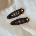Pinzas para el pelo con estampado de leopardo marrón y lazo, accesorios elegantes mujer. - Marrón Estampado Leopardo - Par Pinzas BB Ovaladas