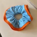 Blue and orange zipper scrunchie creative hair accessory elastic hair band for daily wear - Blue Fabric with Orange Zipper Style (FQ88747) / Blue and Orange Contrast