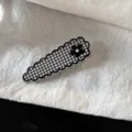 Black and white checkered flower hair clip, sweet duckbill clip detail for daily styling wear - White Teardrop Small BB Clip