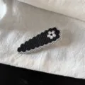 Chic black and white grid hair clip featuring a cute flower detail for women and girls. - Black Teardrop Small BB Clip