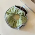 Korean style creative zipper scrunchie fabric hair band for women daily hair styling fashion accessory - Light Green and Dark Brown Patchwork Zipper Style (FQ88747) / Gray Green and Dark Brown