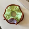 Korean style creative zipper design hair scrunchie with soft fabric and high elasticity. - Avocado Green with Brown Zipper Lining Style (FQ88747) / Light Green and Brown