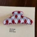 Pince à cheveux en acétate coréenne, accessoire motif losanges rouge gris pour coiffure quotidienne - Grande Forme d'éventail / Rouge