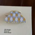 Pince a cheveux en acetate coreenne avec motif argyle chic pour coiffure demi-queue. - Petite Forme d'éventail / Jaune