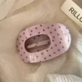 Detailed close-up of the Korean style star print purple acetate hair claw clip accessory. - Star Polka Dot Duckbill Hair Clip for Updo - Pink