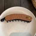 Pince à cheveux banane en paille tressée avec boucle dorée grand accessoire de queue de cheval - Pince Banane / Marron