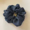Dark blue polka dot satin hair scrunchie with stylish design for women's daily hair styling. - Navy Blue Scrunchie