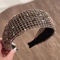 Chic tweed wide headband black and gold mesh hair hoop elegant fashion hair accessories - Brown