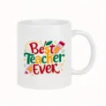 Best teacher ever ceramic coffee mug with cute colored pencil and star print gift idea. - 350ml / White