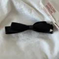 Molla per capelli con fiocco in raso nero forcina elegante clip per coda di cavallo chic - Pinza Banana Fiocco Targhetta Argento - Fiocco Piatto Nero
