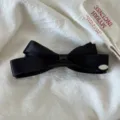 Fermaglio per capelli fiocco raso nero elegante clip a banana coda di cavallo accessorio - Pinza Banana Fiocco Targhetta Argento - Fiocco Tridimensionale Nero