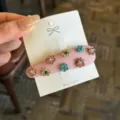 Pinza de pelo de tela rosa con flores de diamantes de imitación pinza BB para mujeres. - Azul Pálido