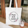 Canvas tote bag detail showing bridal shower floral geometric print and sturdy shoulder strap. - White Regular Style (12)