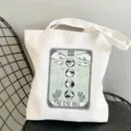 Tarot print canvas tote bag, casual shoulder handbag for daily shopping and travel use. - Eye Cactus Style / 35x40cm