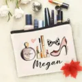 Leinwand Make-up Tasche für Damen mit stilvoller Mode Illustration und Reißverschluss. - Kosmetik-Illustration Und Buchstaben-Druck-Stil (Megan)