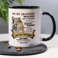 Gepersonaliseerde koffiemok voor kleinzoon met leeuw grafisch keramiek beker mooi cadeau - 350ml / Wit Met Zwarte Rand