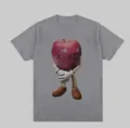 Casual grey short sleeve t-shirt featuring a funny 3D apple character graphic for daily wear. - S / Tops / Gray