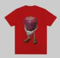 High quality funny apple printed short sleeve t-shirt, trendy red crew neck tee. - S / Tops / Red