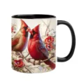 Detail shot of a ceramic coffee mug featuring a beautiful red cardinal bird wildlife illustration. - 350ml / White