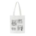 Details of the white Y2K canvas tote bag featuring cute anime line art prints and quotes. - Anime Line Drawing Style (3)