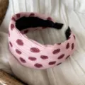Diadema ancha vintage rosa con lunares coreana, elegante aro de pelo plisado para mujer moda. - Rosa