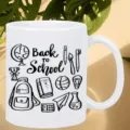 White ceramic coffee mug with back to school design, perfect gift for students and teachers. - 350ml / White