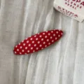 Red polka dot hair clip detail, fabric wrapped snap hair barrette for women and girls. - Red Polka Dot - Oval BB Clip