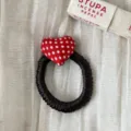 Cute dark hair scrunchie with red polka dot heart charm, perfect for daily styling and sweet looks. - Red Polka Dot - Heart Hair Tie