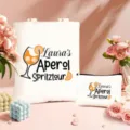 Detailansicht des weißen Segeltuchtaschen Sets mit individuellem Cocktail-Druck. - Cremeweiß Stil 9