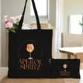 Schwarze Canvas Tragetasche und Etui Set mit stilvollem Cocktail Druck und Spruch. - Schwarz Stil 3
