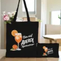 Schwarze Canvas Tragetasche und Kosmetiktasche Set mit Cocktaildruck fuer den taeglichen Gebrauch. - Schwarz Stil 4