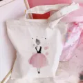 Canvas tote bag with cute ballet dancer girl print, casual shoulder shopping bag for daily use. - Ballet Girl Print (Style 15) / 35*40cm