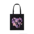 Close-up of the gothic y2k anime girl and cute bunny graphic printed on the black canvas tote bag. - Black Rabbit Girl Style (1)