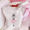 Canvas tote bag detail featuring a cute ballerina girl print, perfect for daily casual use. - Ballet Girl Print (Style 14) / 35*40cm