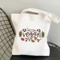 Weißer Segeltuchtaschen Shopper mit veganem Herbstblatt-Druck, lässige Umhängetasche für den Alltag. - Stil 20 (Autumn Leaves Vegan) / 35x40cm
