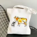 Baumwolltasche mit Kuh Motiv Tragetasche Schultertasche casual Einkaufstasche fur Damen - Stil 17 (Watercolor Cow) / 35x40cm