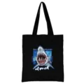 Schwarze Segeltuchtasche mit Haifisch Grafik, modische Umhängetasche für Alltag und Schule. - Cartoon Hai Stil (20) / 35*40cm