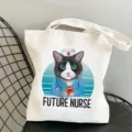 Niedliche Katzen Krankenschwester Leinwand Tragetasche Schulter Einkaufs Tasche Alltag - Krankenschwester Katze Cartoon Stil / L