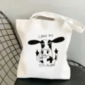 Lustige Kuh Druck Segeltuch Tragetasche, lässige Schulter Einkaufstasche mit doppelten Riemen. - Stil 14 (Funny Cow Drawing) / 35x40cm