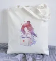 Weisse Segeltuch-Tragetasche mit niedlichem Anime-Figurendruck, ideal zum Einkaufen. - 35*40cm / Weiß Stil 21