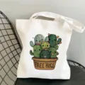 Borsa tote in tela con stampa di cactus per donne e studenti, borsa a spalla bianca casual giornaliera. - Stile Slogan FREE HUGS (5)