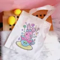 Cute pastel goth καμβάς τσάντα shopper για γυναίκες αισθητική γραφική τσάντα ώμου. - Στυλ με Ροζ Κουνέλι και Φλιτζάνι Τσαγιού (1) / 35*40cm