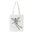 Detailansicht einer weißen Segeltuchtasche mit trendigem Pixel-Totenkopf-Feen-Druck, robust. - Weiß Skelett Fee / L