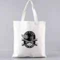 Weißer Segeltuch Shopper mit Retro Totenkopf Grafikprint, lässige Schultertasche Tasche. - Ride to Live Garage Stil (14) / 35*40cm