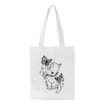Y2K kawaii cat printed canvas tote bag, vintage aesthetic shoulder bag for daily casual use. - Cat and Butterfly Style (2)
