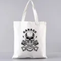 Totenkopf Leinen Tragetasche, Retro Garage Stil Freizeittasche Schultertasche fuer Studenten. - Detroit Mechanischer Kolben Stil (8) / 35*40cm