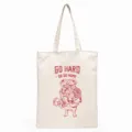Close-up detail of the canvas tote bag featuring a bulldog fitness print and motivational quote. - Red Frenchie Fitness Style (16) / 35*40cm
